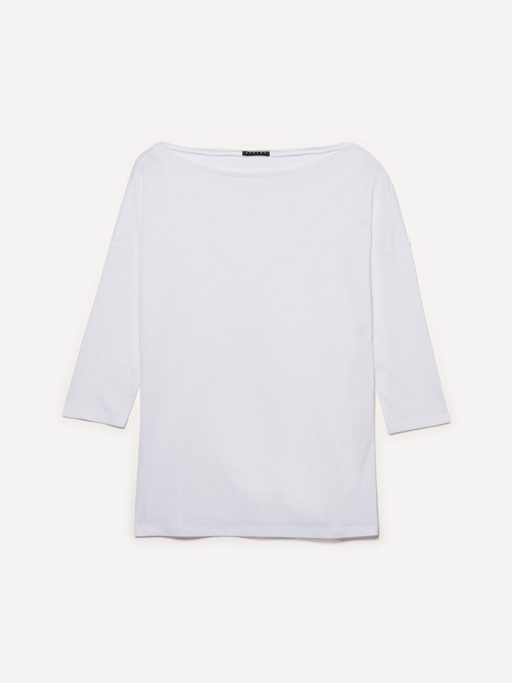 White t-shirt with boat neck - women's long sleeve t-shirts - White | Sisley image number 5